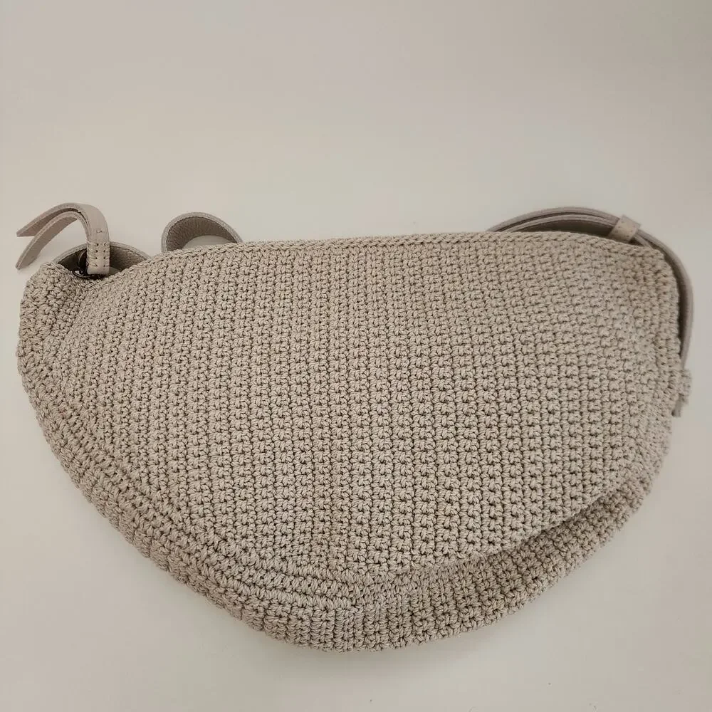 The Sak Tess Crochet Sling - Small Crescent Crossbody Bag with Zipper
